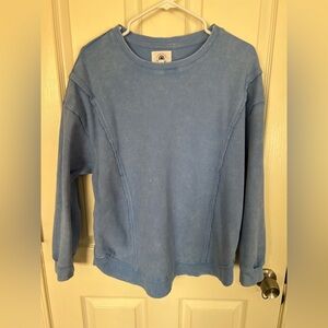 Waffle Blue Long Sleeve With Exposed Seams Women's Top